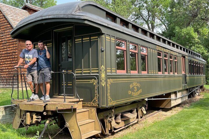 Guests enjoying the old but restored train car.