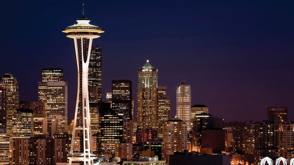 Space needle at night in Seattle 