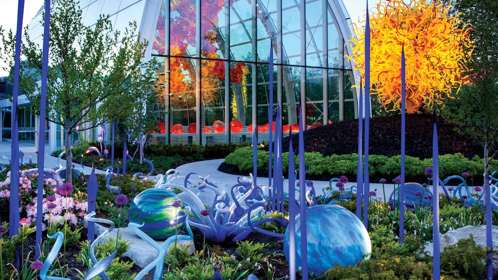 Glass sculptures in the garden at the Chihuly Garden and Glass in Seattle 