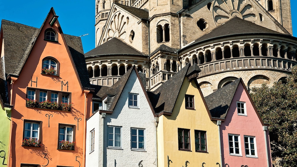 Colorful houses near the Great Saint Martin Church in Cologne