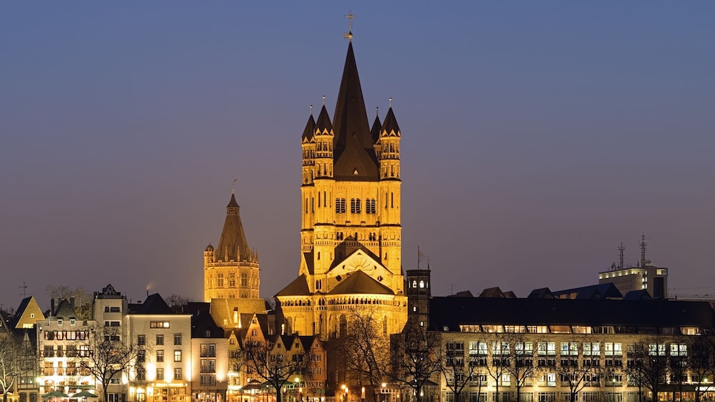 The Great Saint Martin Church at night in Cologne