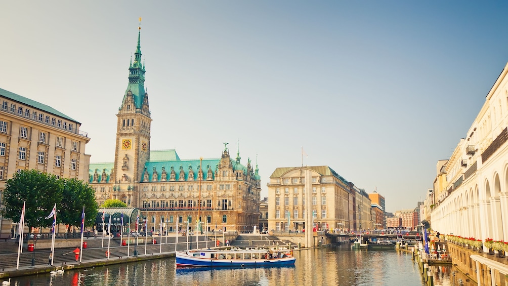 city view near harbor in Hamburg