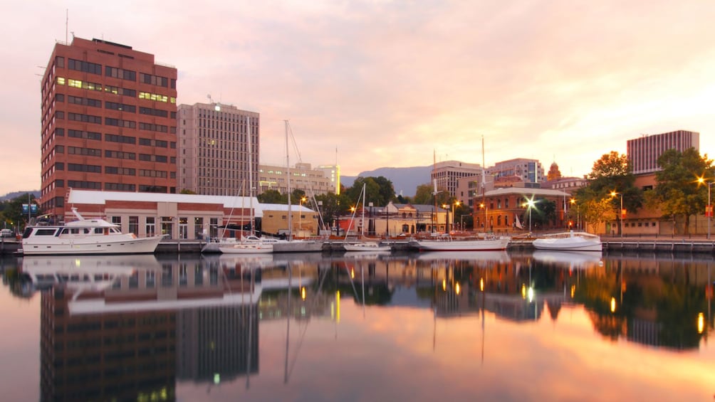 Beautiful sunset view of a doc in Hobart