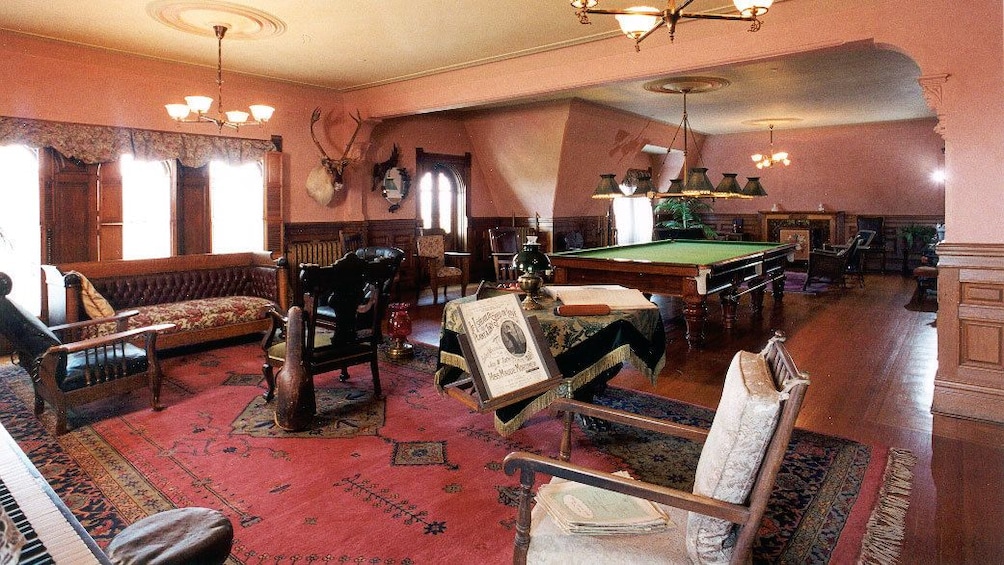 Billiards room inside Craigdarroch Castle in Victoria