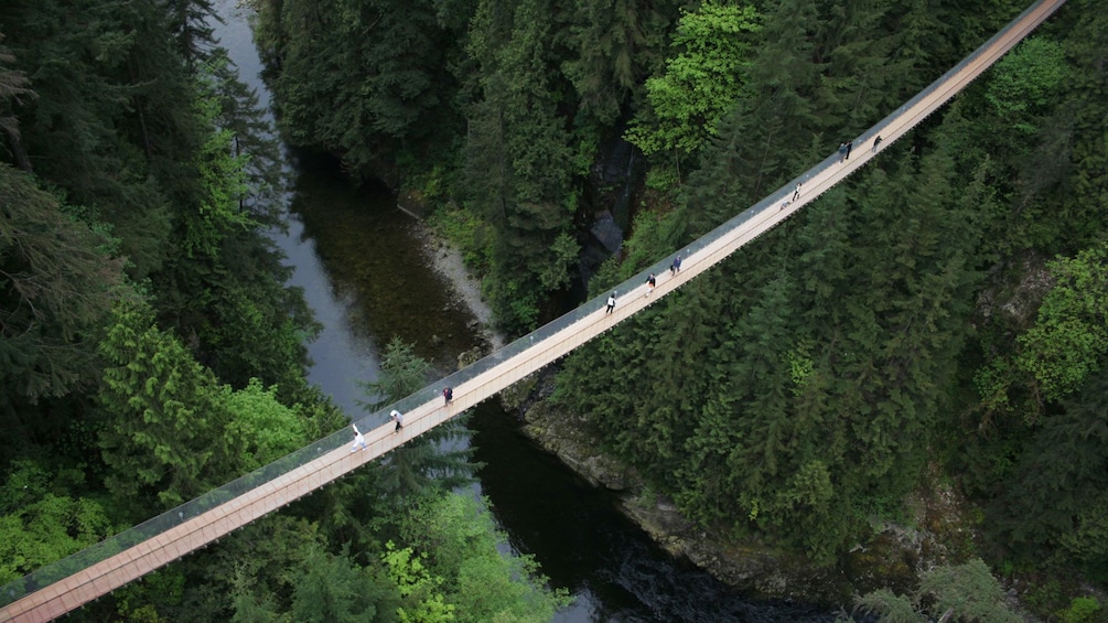 Crossing the suspension bridge in Vancouver