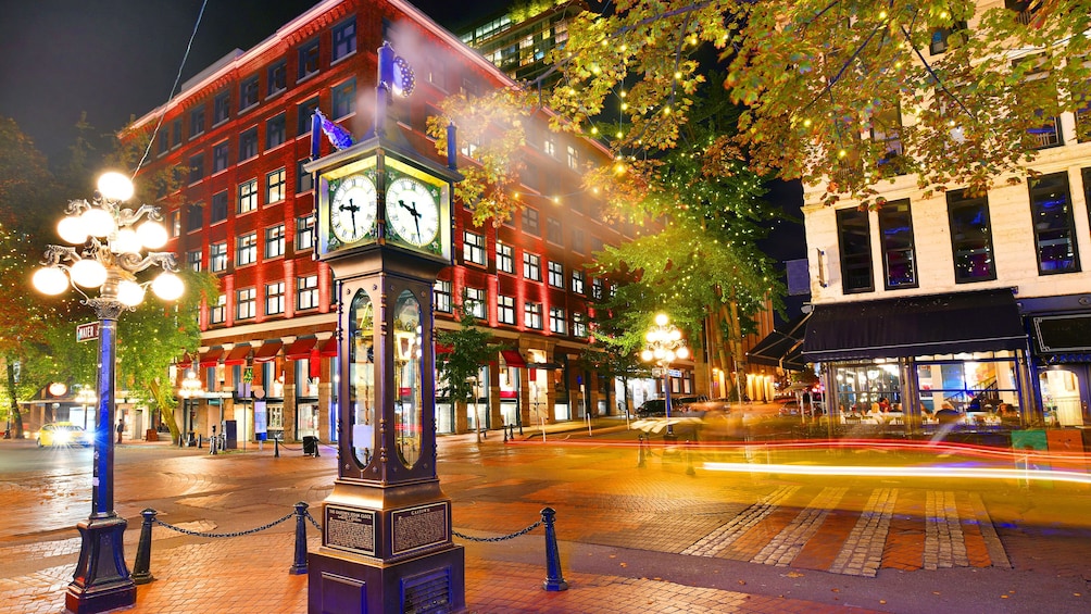 Gastown neighborhood in Vancouver at night