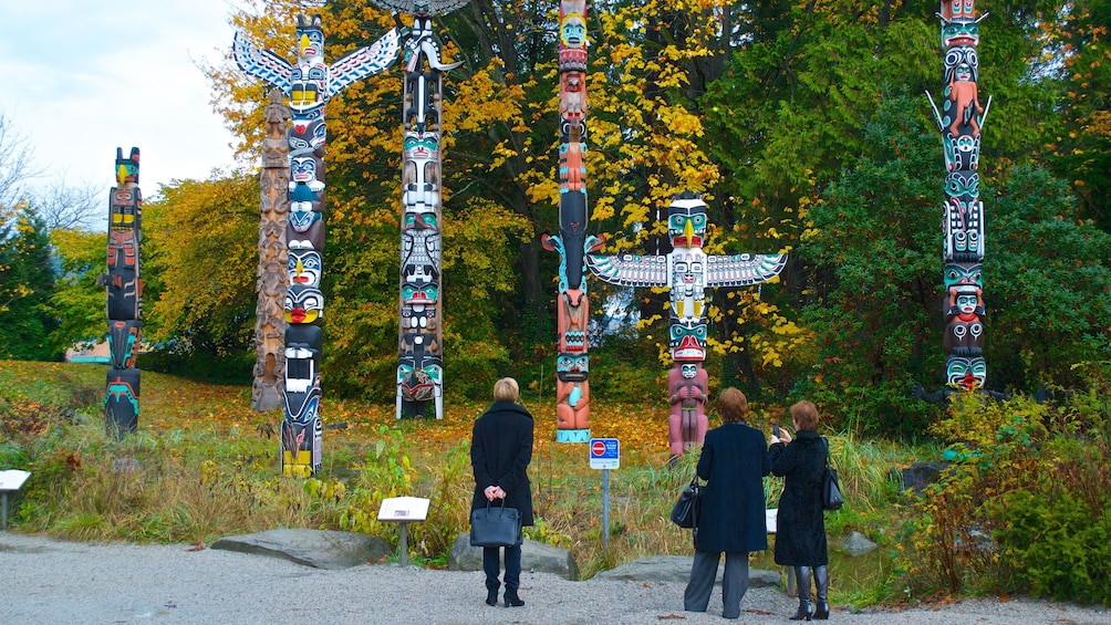 Colorful totem poles in Capilano Suspension Bridge Park 