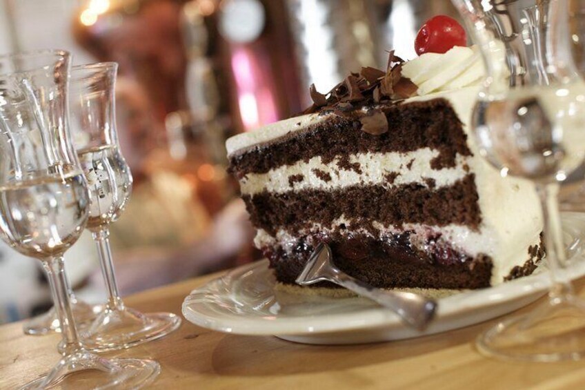 Taste the famous Black Forest Cake made with cherry brandy