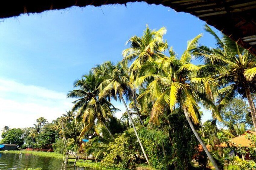 View of villages on the backwaters from houseboat