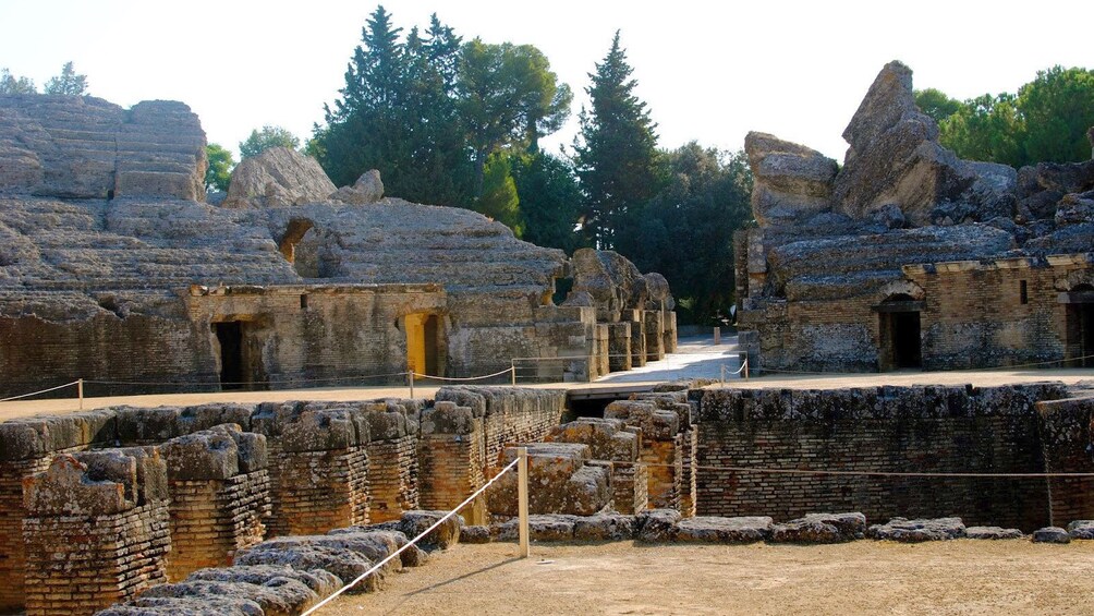 View of the ruins at the Italica in Seville on a sunny day 