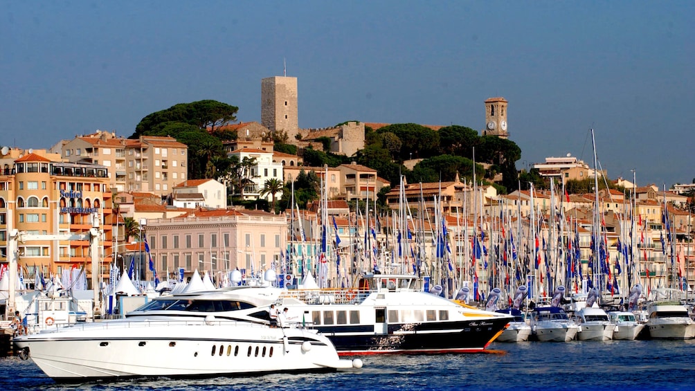 Close view of the boats and houses in Nice 