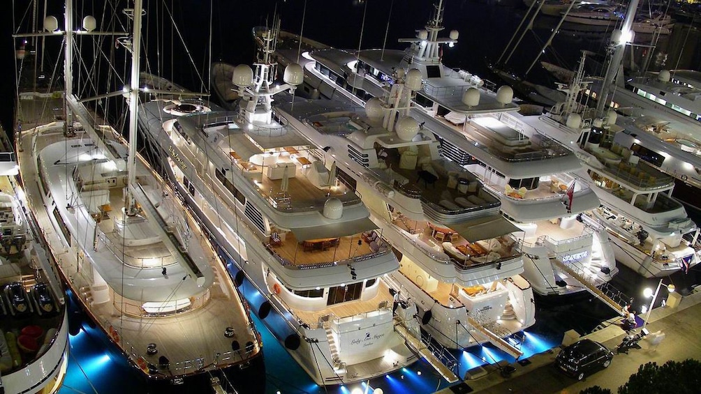 Night view of cruise ships in Monaco 