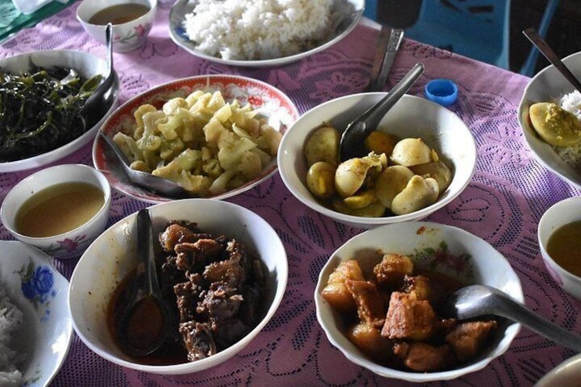 Home cooked meal in a village