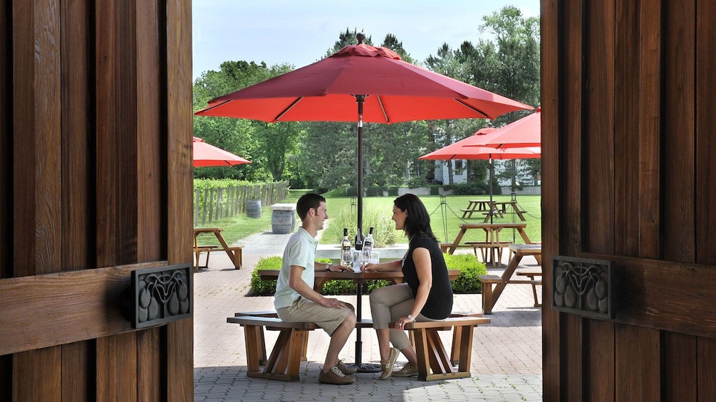 Enjoying wine outdoors at Niagara Falls