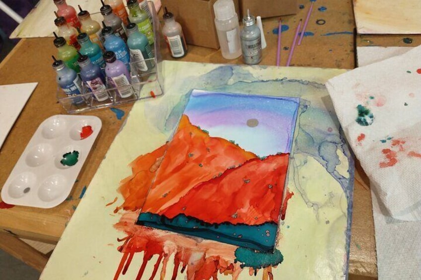 Alcohol Ink Landscape Art Class in Estes Park