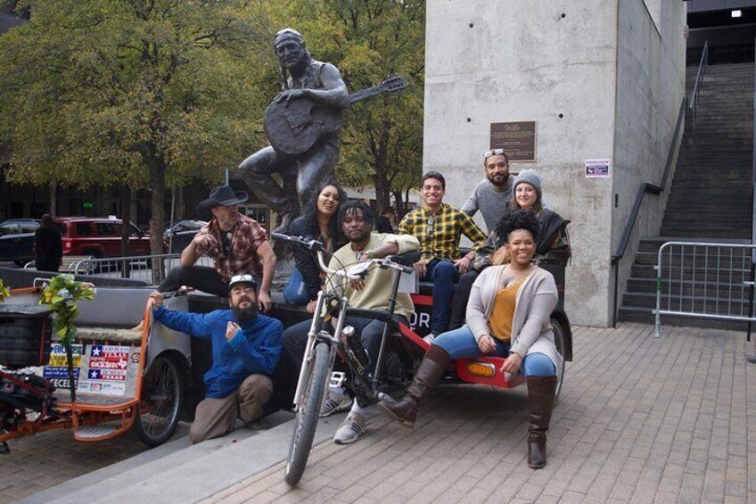 group pic at Willie Nelson Statue
