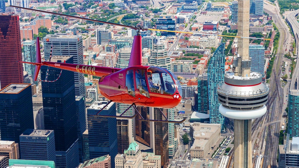 Helicopter flying over Toronto