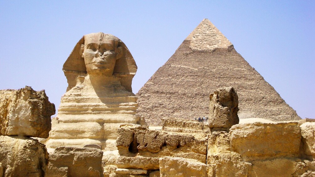 Sphinx and pyramid in Cairo