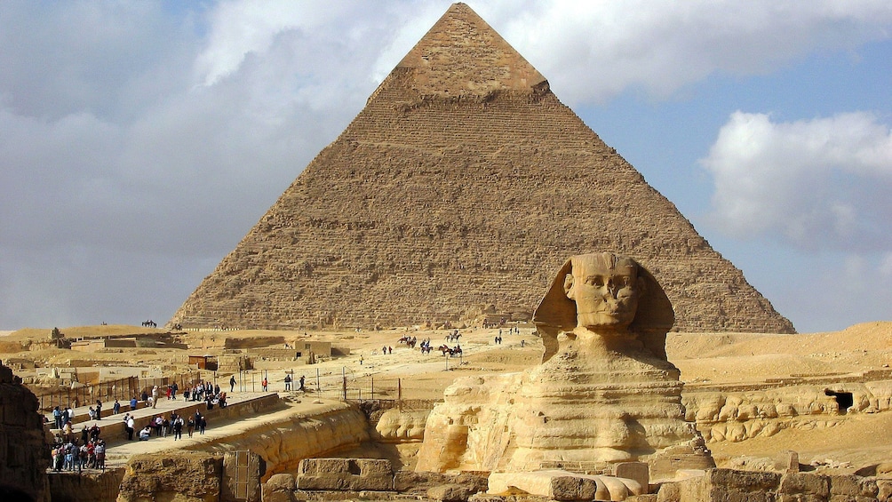 Landscape view of the tourists visiting the Giza in Egypt