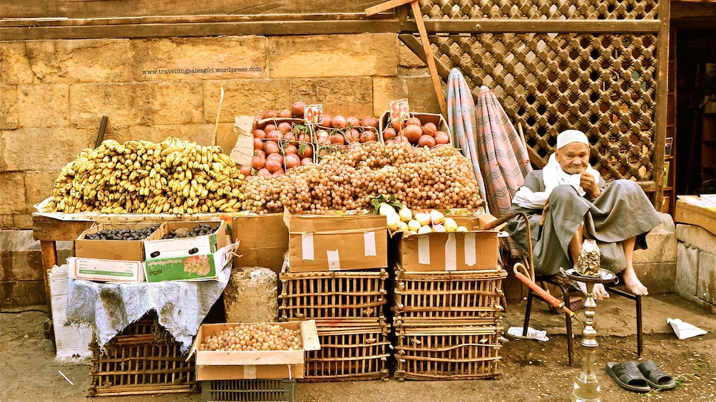 Vendor with food at Khan el-Khalili Bazaar in Cairo