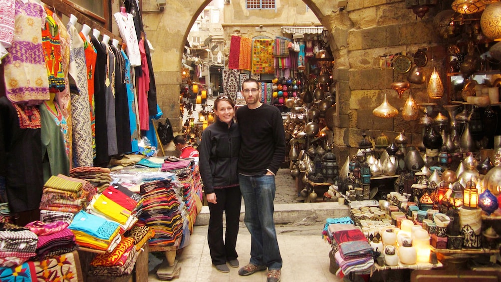 Tourists take picture at the Khan el-Khalili Bazaar in Cairo 