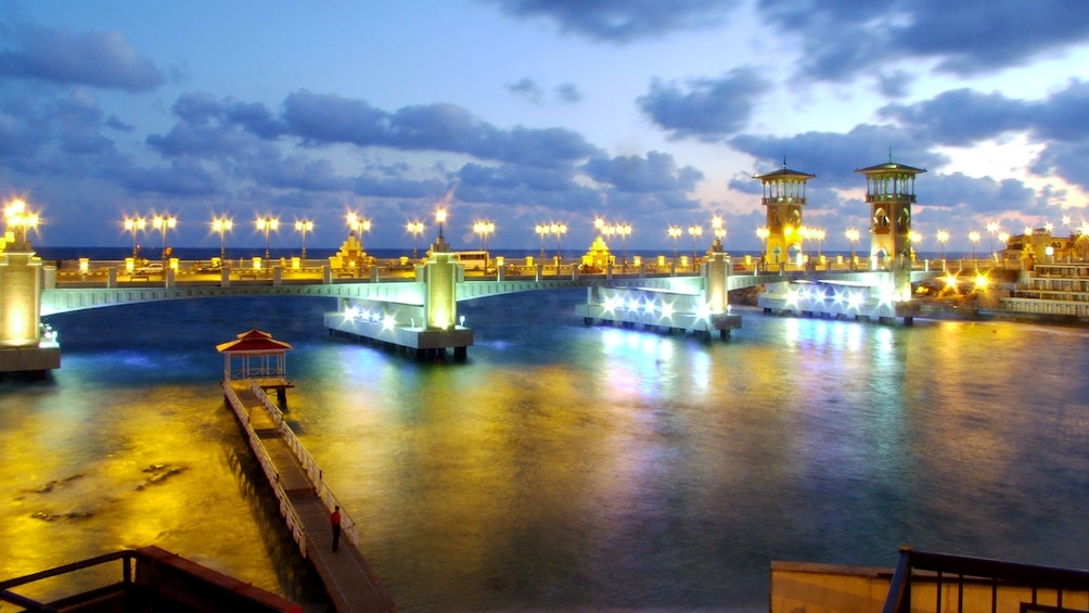 Lights and water in Alexandria at night