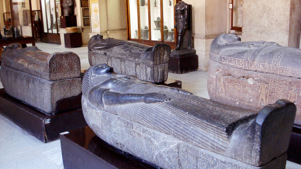 Ancient Egyptian artifacts inside the Egyptian Museum in Cairo