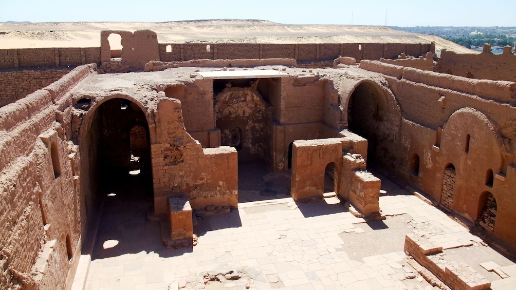 Ancient walls and arches of the ancient monastery in Aswan