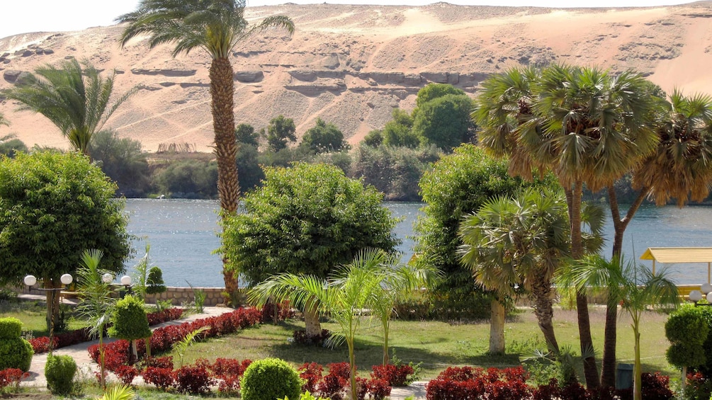 Aswan Botanical Garden with the Nile River in the background