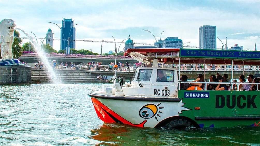 Duck floats through water during city tour in Singapore