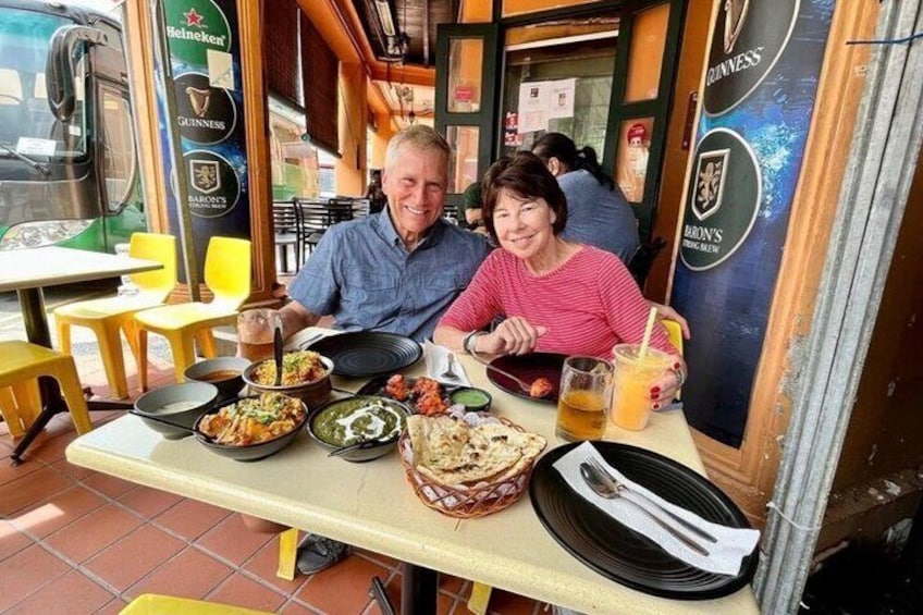 Indulging in some local bites with our American guests in Little India, complete with Kingfisher Beer and Mango Lassi.