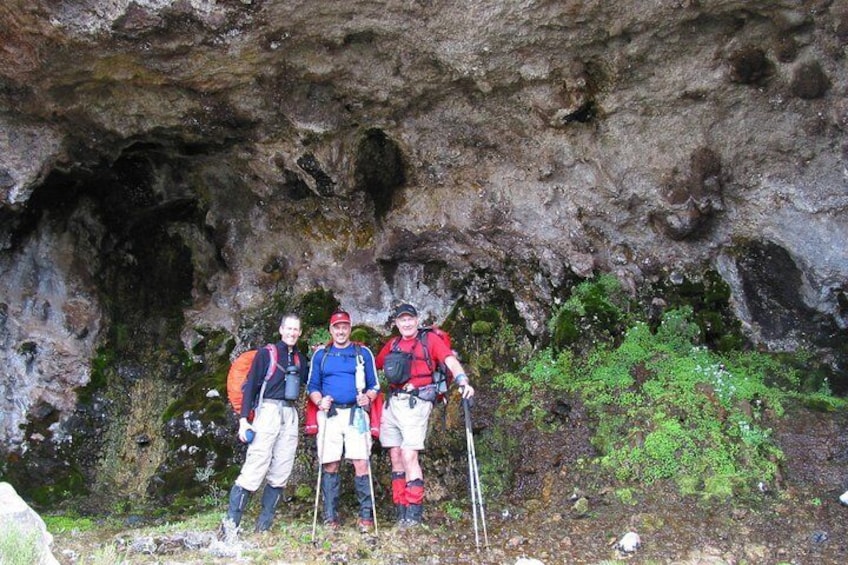 We hike east across the Shira Plateau past the Shira Cathedral tucked away at the end of a massive gorge, at the foot of a giant lava flow. Amazing hot lunch at Fisher Camp. Your only 2 hours away now