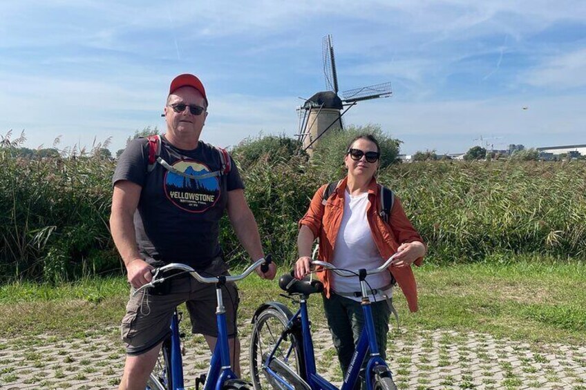 Riding a bike in Kinderdijk