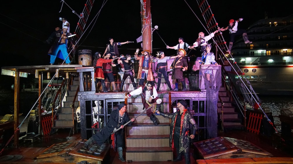 Performance at night on pirate ship during Sunset Cruise in Puerto Vallarta