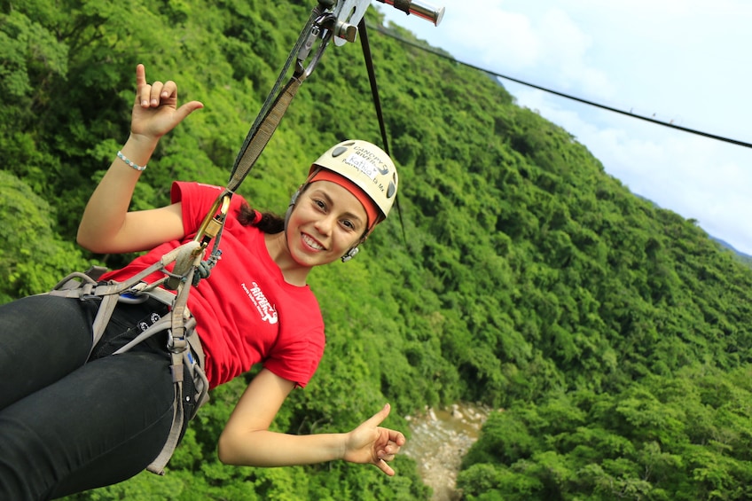 Close-up of zipliner in Puerto Vallarta 