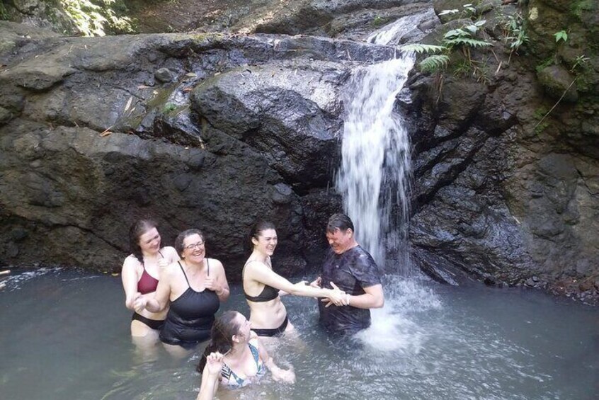 Guests having fun at the waterfall