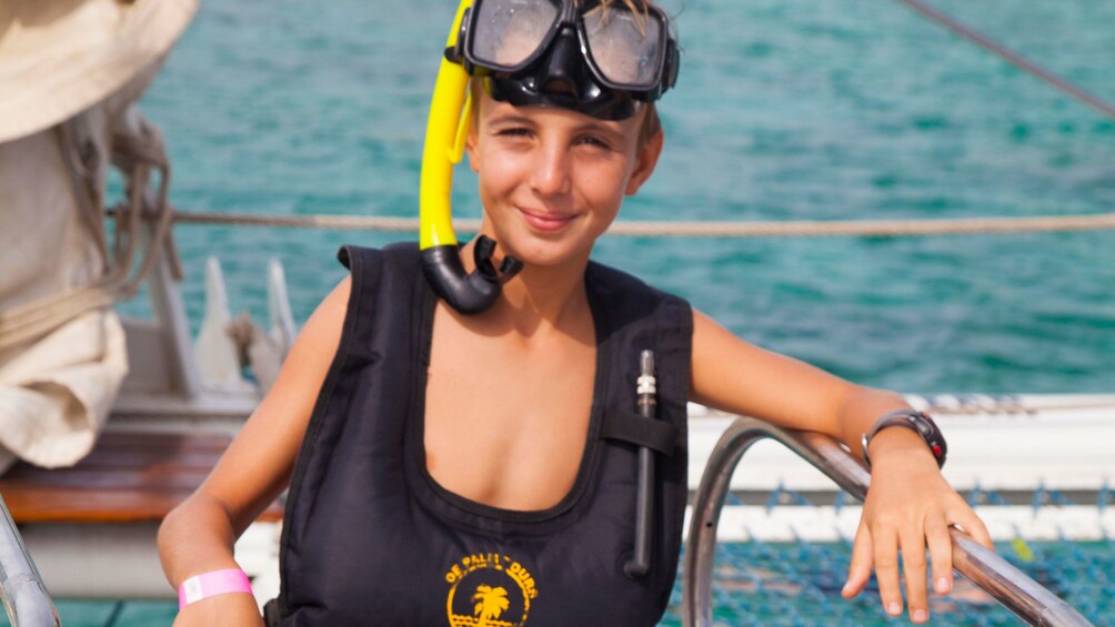 boy wearing snorkel gear in Aruba