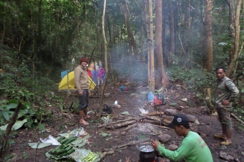 First day cooking near a stream.