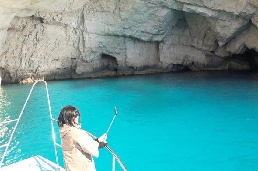 Show item 5 of 12. From St Nikolaos port: Boat cruise to navagio shipwreck beach and blue caves