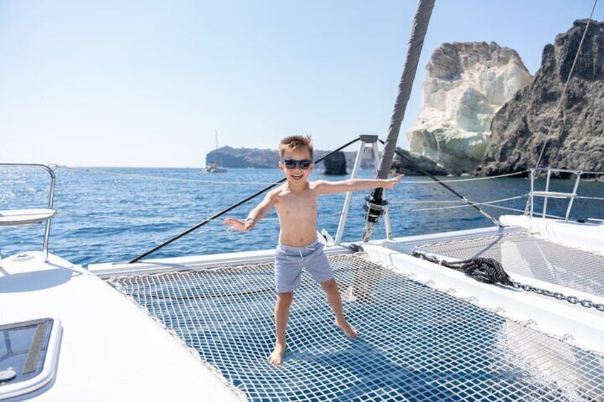 Santorini Platinum Catamaran Cruise with Meal, BBQ and Open Bar 