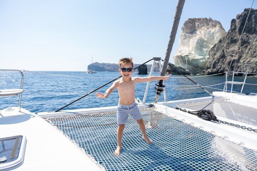 Santorini Platinum Catamaran Cruise with Meal, BBQ and Open Bar