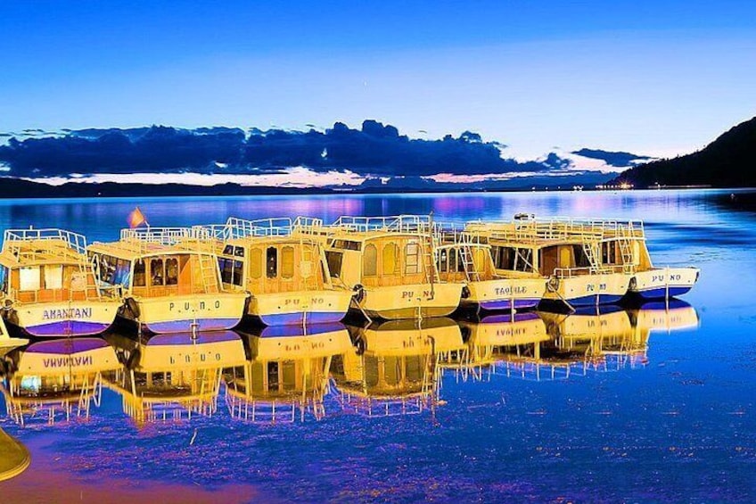 Boats docked in Puno, Lake Titicaca