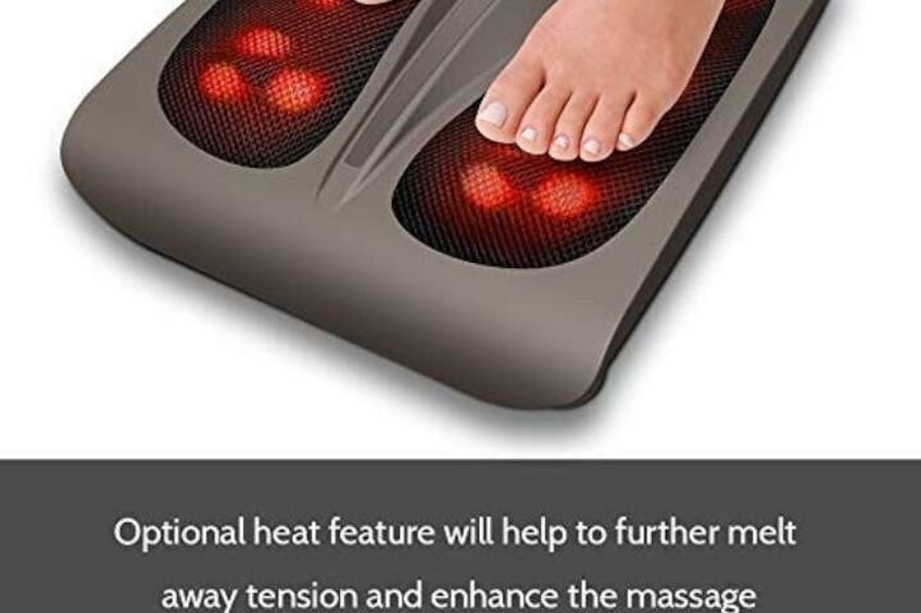 Triple Action Shiatsu Foot Massage Heat Feature Helps Melt Away Tension & Enhance Massage. The Use Of Heat Helps Penetrate Tired Muscles In Arches & Toes For Ultimate Comfort. Stimulate Bloodflow.