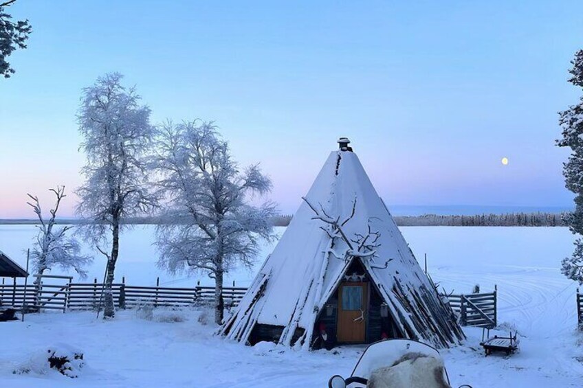 Reindeer farm and frozen lake