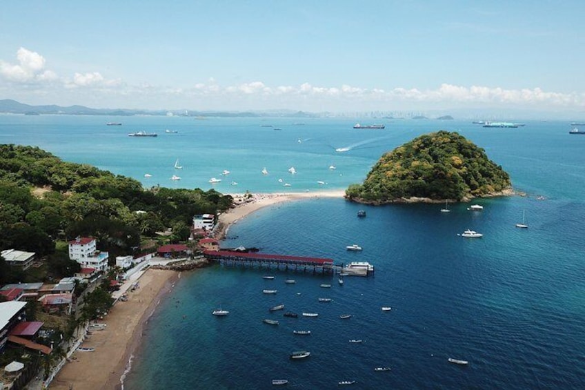 Aerial view from front beach of the island