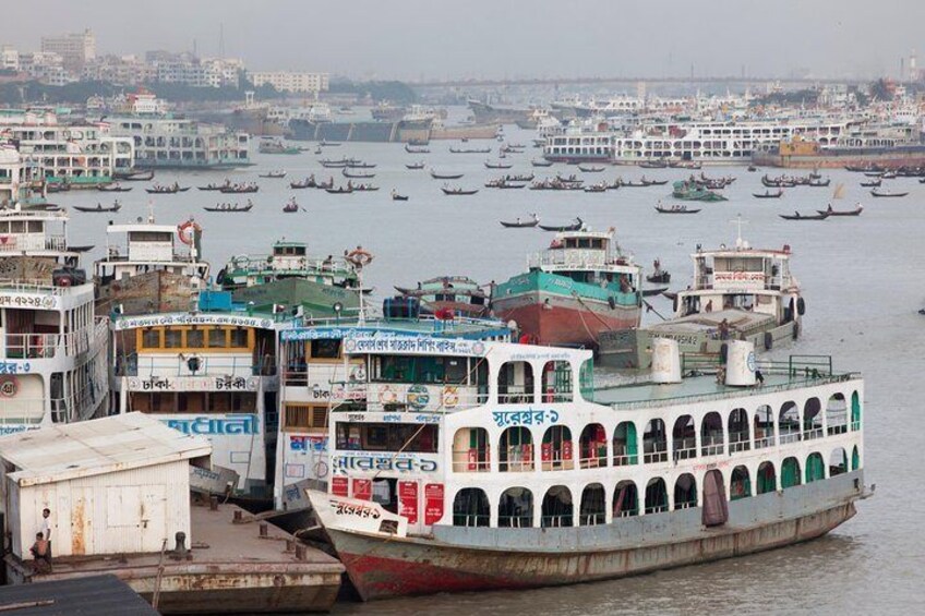 Part of the buzzing Sadarghat Central River Port