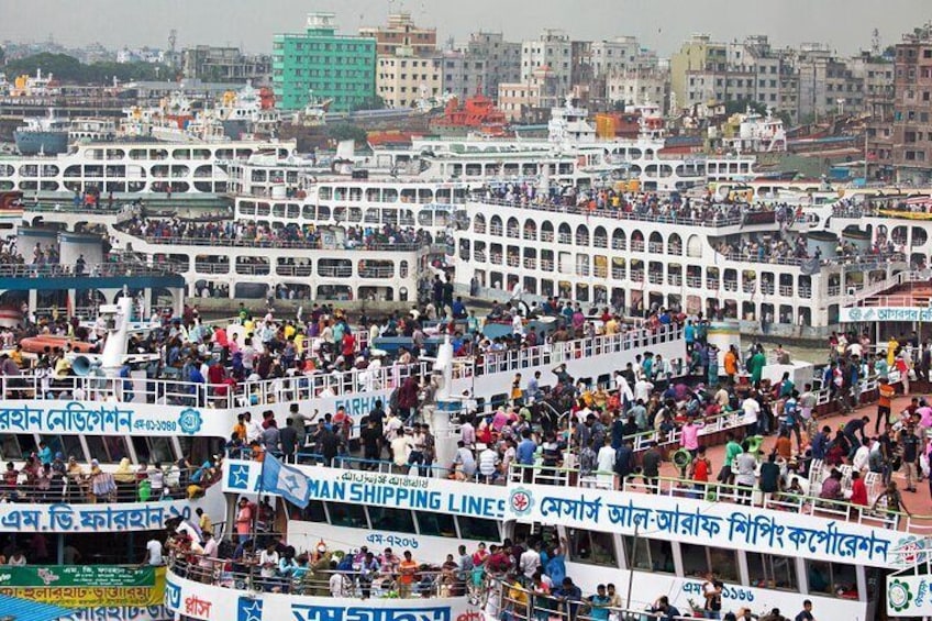Part of the buzzing Sadarghat Central River Port