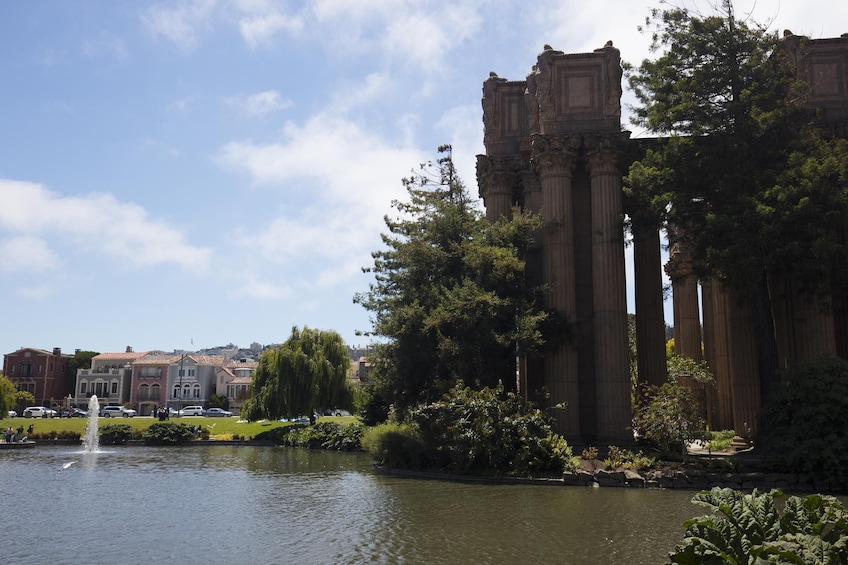 Columns of the Palace of Fine Arts on the water in San Francisco