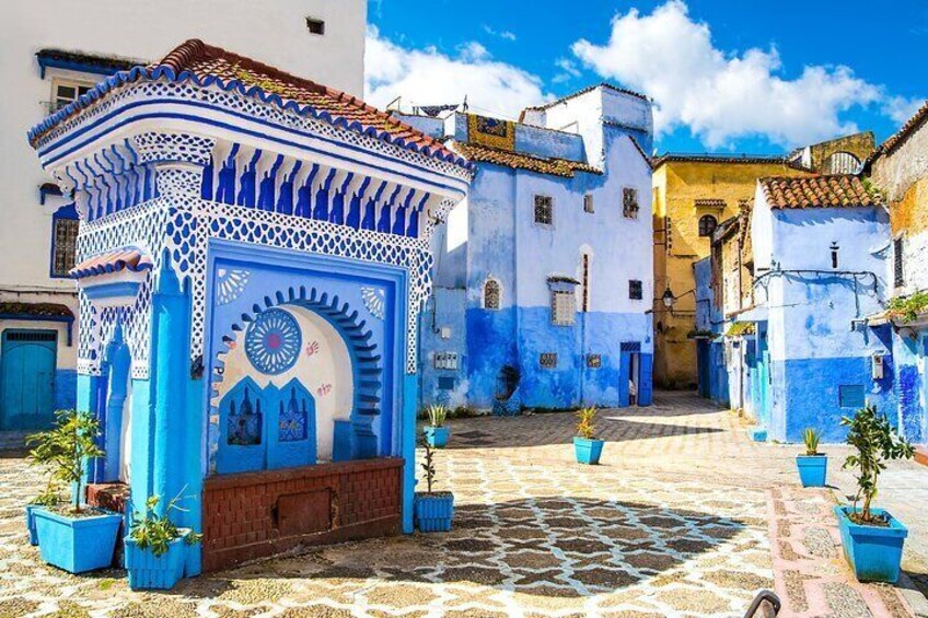 Beautiful view of the square in the blue city of Chefchaouen