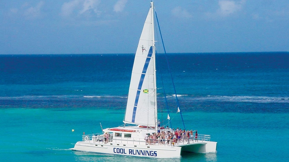 Sail boat on Caribbean sea near Jamaica 